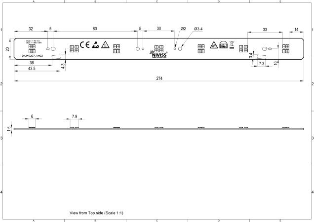 Linear Led Module 7x1 Daisy 2-connectors technical-drawing