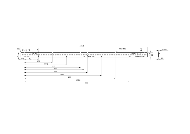 Linear Led Module 2 feet 560x20mm 48V FR4 technical-drawing