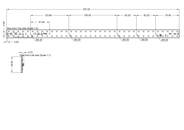 Module 2X36 LED 2835J LIANNA 557mm technical-drawing