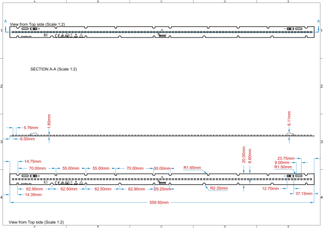 Linear Led Module 2 feet 560x20mm 90V technical-drawing