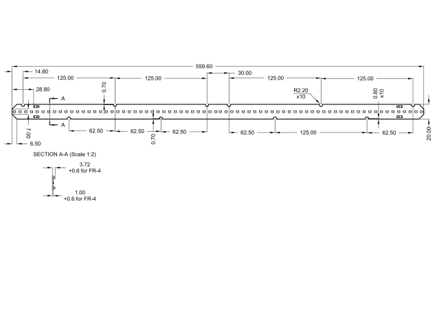 Linear Led Module 2 feet 560x20mm 36V technical-drawing
