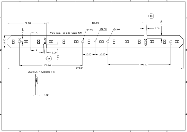 Linear Led Module 280mm Daisy-mini 2-connectors technical-drawing