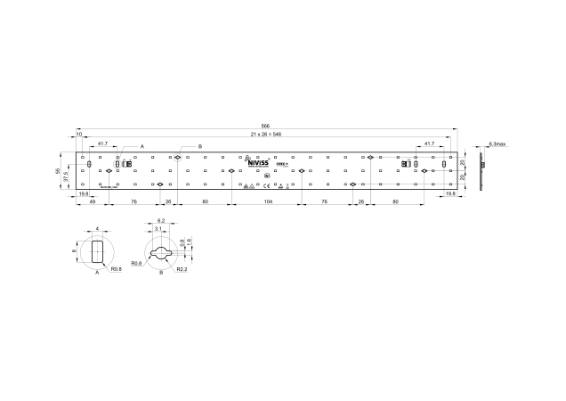 Linear Led Module 560x55mm FLORENCE-3R x 2 technical-drawing