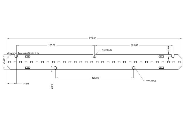 Linear Led Module 1 feet 280x24mm 12V technical-drawing