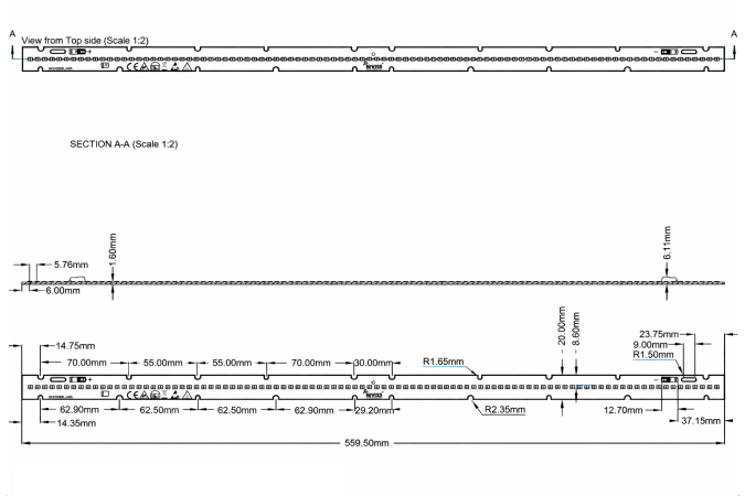 Linear Led Module 2 feet 560x20mm 90V technical-drawing