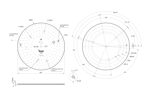 Round Led Module Victoria 254mm technical-drawing
