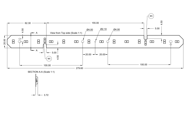 Linear Led Module 280mm Daisy-mini 2-connectors technical-drawing