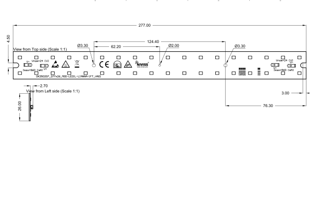 Module 2X18 LED 2835G LIANNA 277mm technical-drawing